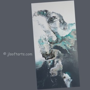 Oeuvre intuitive titrée "Tortue émergeant des flots" peinte par Johanne Lepage - JL Soft Arts ( acrylique fluide, coulage ) (oeuvre abstraite)