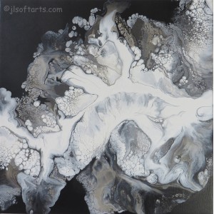 Oeuvre intuitive titrée "Éclosion volcanique" peinte par Johanne Lepage - JL Soft Arts ( acrylique fluide, coulage ) (oeuvre abstraite)